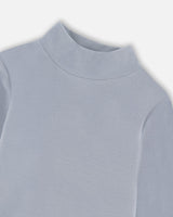 Super Soft Ribbed Mock Neck Top Blue Gray-3