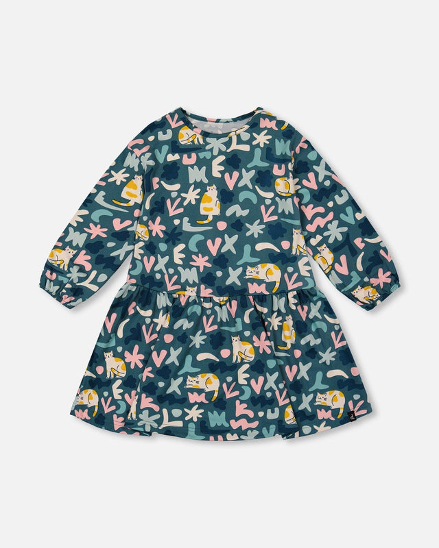Jersey Dress Green Cat Print-0