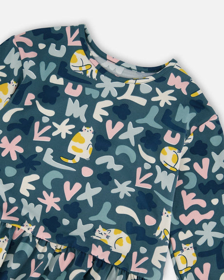 Jersey Dress Green Cat Print-3