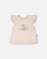 Organic Cotton Jersey Top And Short Set Peach And Peach Animal Print-0