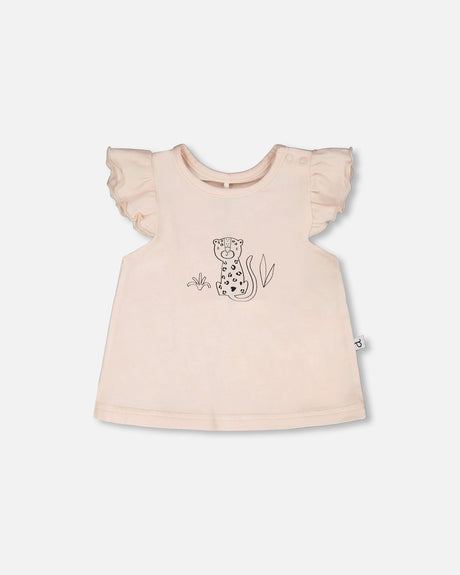 Organic Cotton Jersey Top And Short Set Peach And Peach Animal Print-0