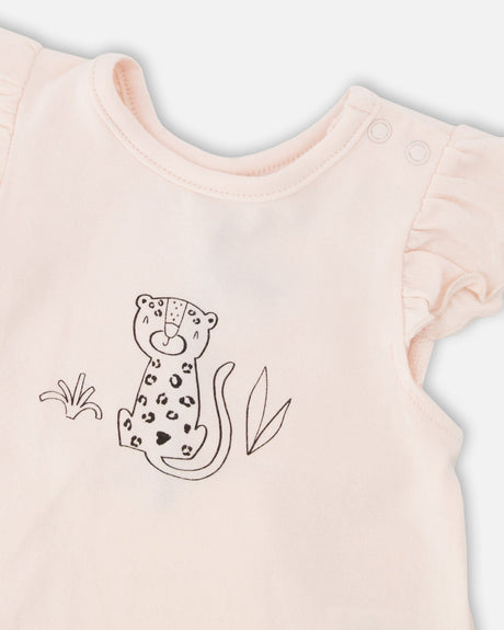 Organic Cotton Jersey Top And Short Set Peach And Peach Animal Print-2