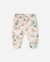 Organic Cotton Jersey Evolutive Pants Peach Deer Print-1