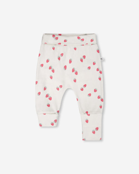 Cotton Jersey Evolutive Pants White Printed Strawberries-0