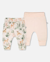 2 Pack Organic Cotton Jersey Evolutive Pants Peach And Peach Deer Print-0