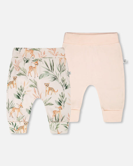2 Pack Organic Cotton Jersey Evolutive Pants Peach And Peach Deer Print-0