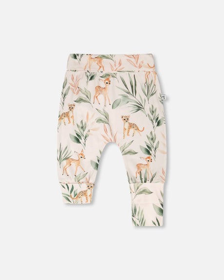 2 Pack Organic Cotton Jersey Evolutive Pants Peach And Peach Deer Print-2
