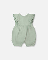 Cotton Pointelle Jersey Romper With Frills Green-1