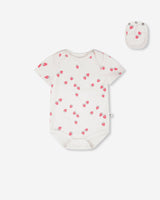 Evolutive Cotton Rib Jersey Onesie White Printed Strawberries-0