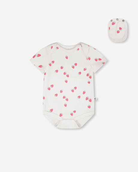 Evolutive Cotton Rib Jersey Onesie White Printed Strawberries-0