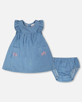 Light Blue Chambray Dress And Bloomer Set Light Blue-0