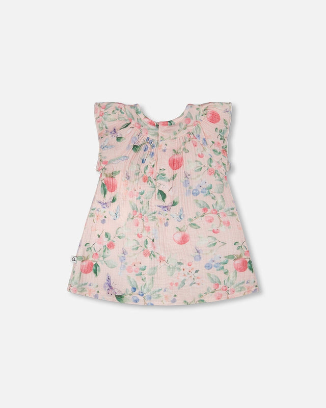 Cotton Muslin Dress And Bloomer Set Pink Printed Berries-0