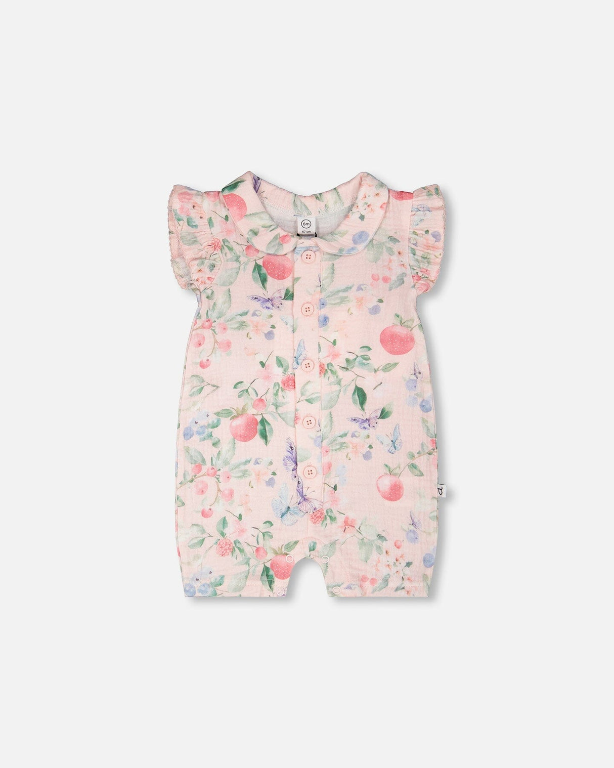 Cotton Muslin Romper Pink Printed Berries-0