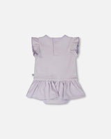 Cotton Rib Jersey Romper With Frill Lilac-2
