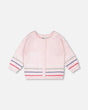 Cotton Knit Striped Button Front Cardigan Light Pink-0