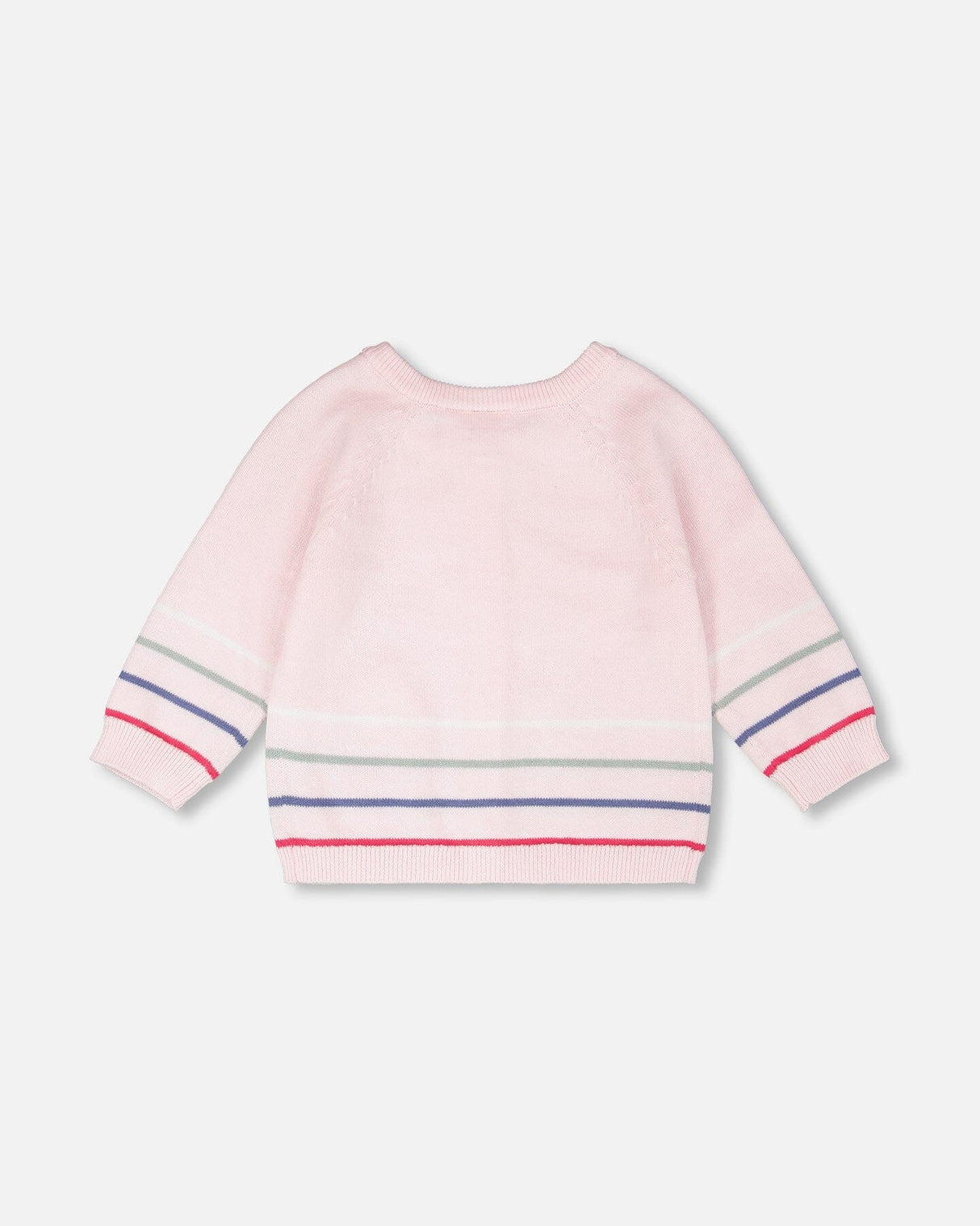 Cotton Knit Striped Button Front Cardigan Light Pink-2