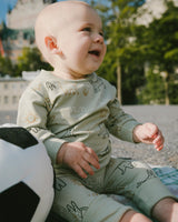 Organic Cotton Jersey Sweater And Pants Set Sage Green Animal Print-1