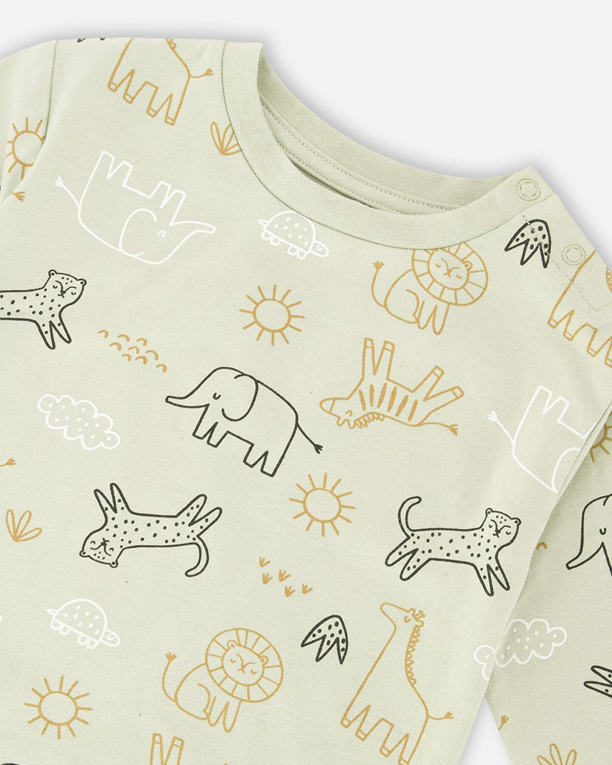 Organic Cotton Jersey Sweater And Pants Set Sage Green Animal Print-3