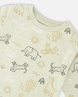 Organic Cotton Jersey Sweater And Pants Set Sage Green Animal Print-3