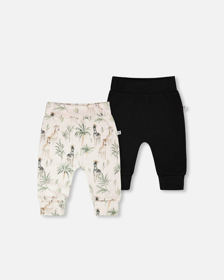 2 Pack Organic Cotton Jersey Evolutive Pants Beige Zebra Print-0