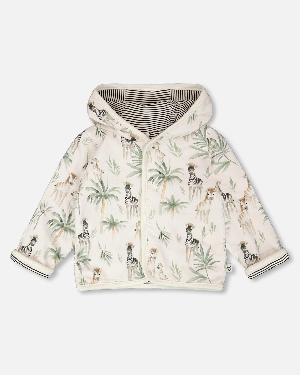 Organic Cotton Jersey Reversible Hooded Jacket Beige Zebra Print-0