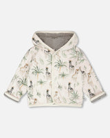 Organic Cotton Jersey Reversible Hooded Jacket Beige Zebra Print-0