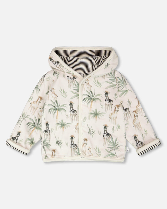 Organic Cotton Jersey Reversible Hooded Jacket Beige Zebra Print-0