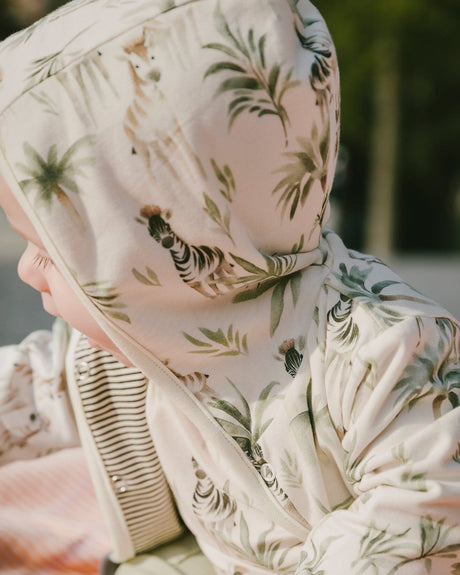 Organic Cotton Jersey Reversible Hooded Jacket Beige Zebra Print-2