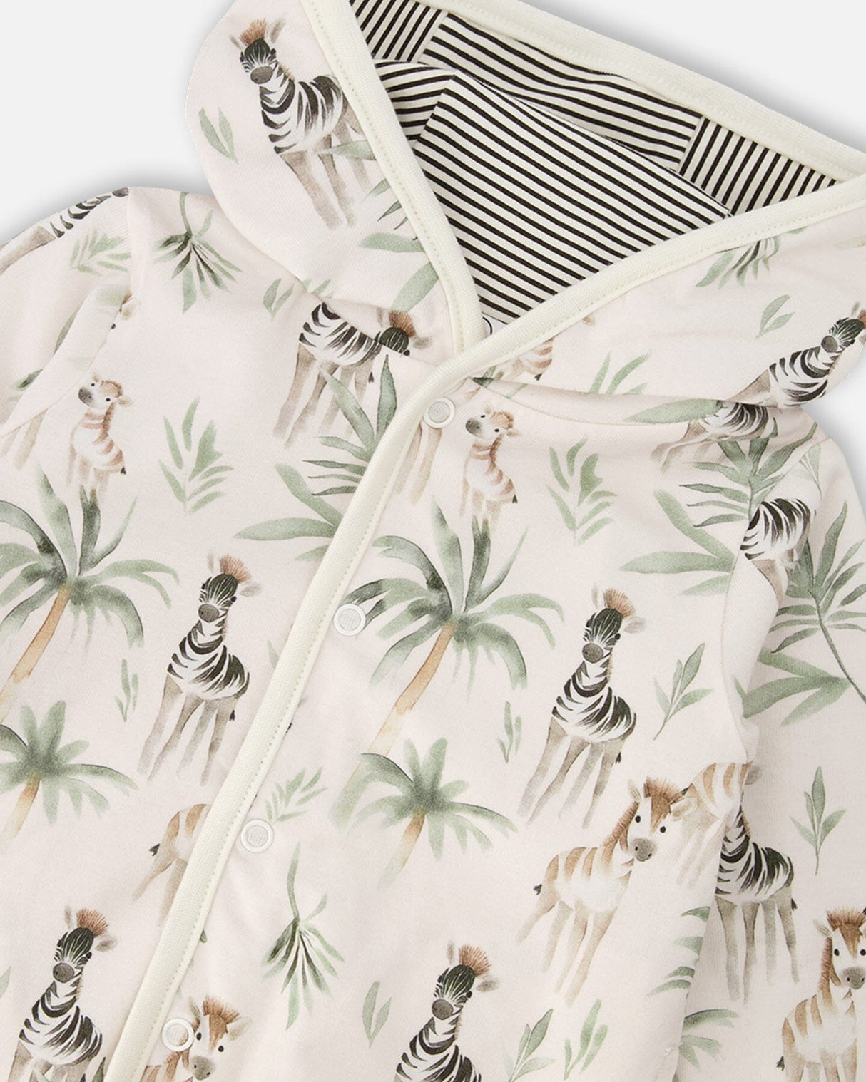 Organic Cotton Jersey Reversible Hooded Jacket Beige Zebra Print-3