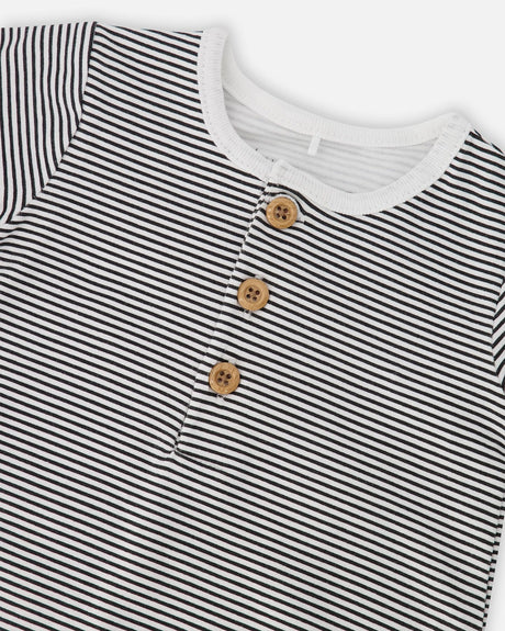 Cotton Jersey Romper Black And Off White Stripes-2