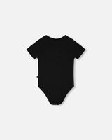 Evolutive Organic Cotton Jersey "Mister Zebra" Onesie Black-2