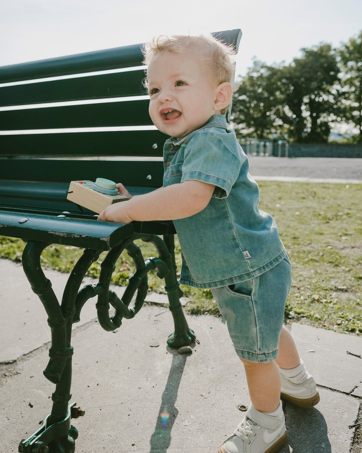 Light Blue Chambray Top And Short Set-1