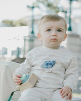 Soft Jersey Sweater And Pants Set White And Grey Stripes-1