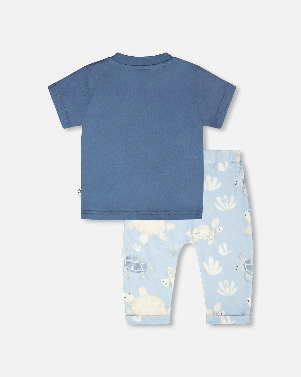 Organic Cotton Jersey T-Shirt And Pants Set Medium Blue And Blue Turtle Print-2