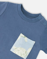 Organic Cotton Jersey T-Shirt And Pants Set Medium Blue And Blue Turtle Print-3