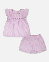 Top And Short Set Lavender Stripes-0
