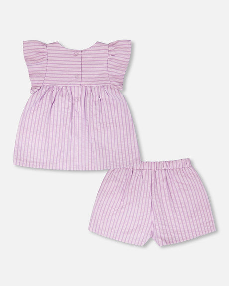 Top And Short Set Lavender Stripes-2