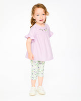 Jersey Tunic And Cotton Capri Set Lavender And Green Printed Flowers-1