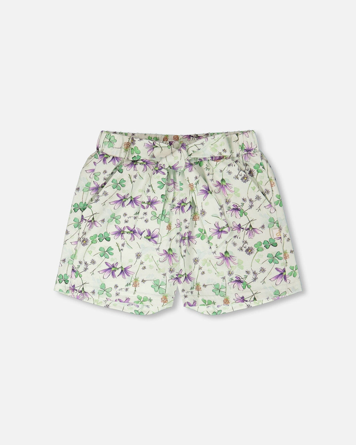 Jersey Shorts Green Printed Flowers-0
