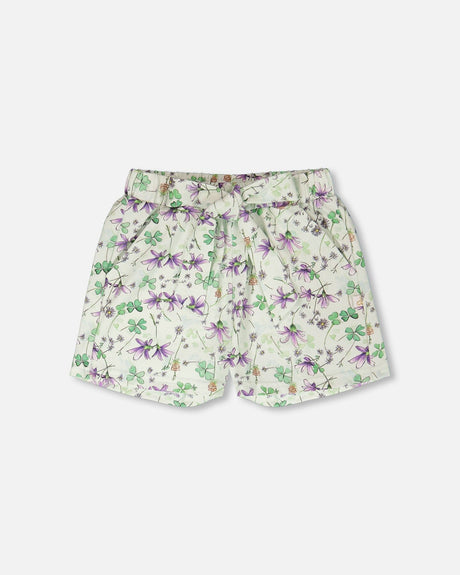 Jersey Shorts Green Printed Flowers-0