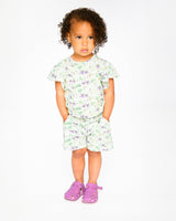 Jersey Shorts Green Printed Flowers-2