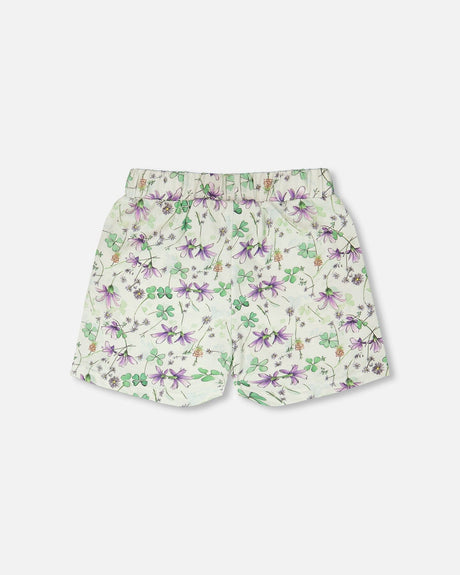 Jersey Shorts Green Printed Flowers-3