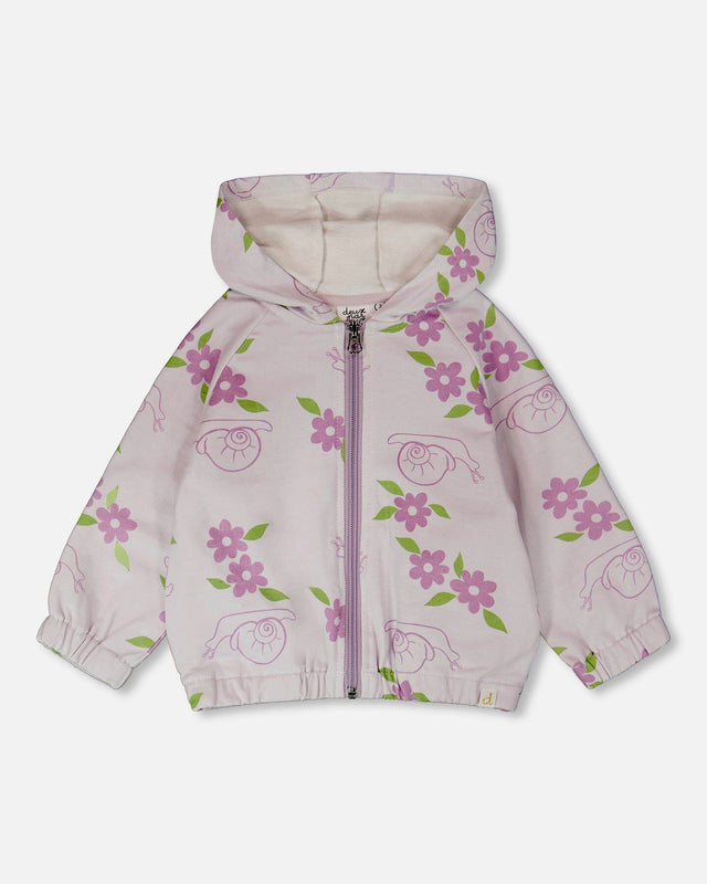 French Terry Hooded Cardigan Lilac Snails Print-0