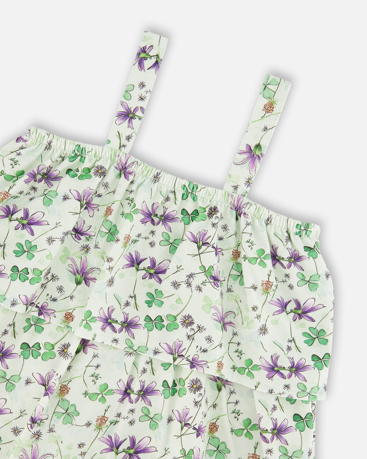 Deux par Deux Jersey Romper With Tiers Green Printed Flowers