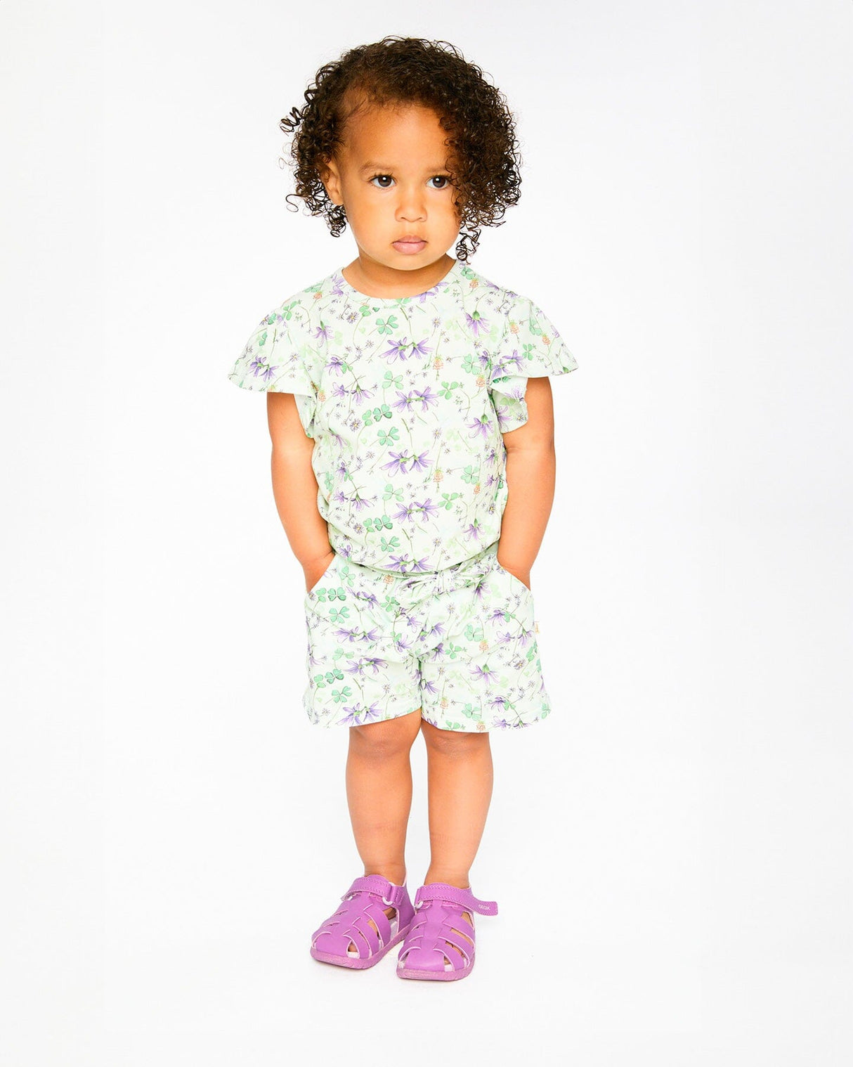 Jersey T-Shirt Green Printed Flowers-1