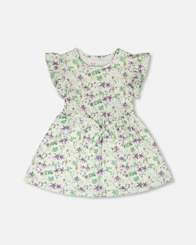 Jersey Dress Green Printed Flowers-0