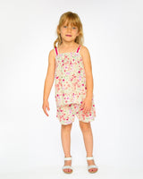 Tank Top With Smocking And Shorts Set In Muslin Off White Printed Flowers-1