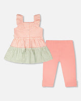Tunic And Organic Cotton Capri Set Coral Gingham And Coral-3