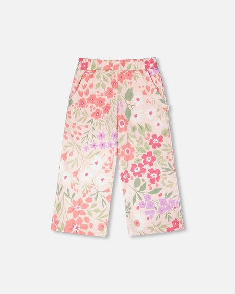 French Terry Pants Pink Printed Flowers-0