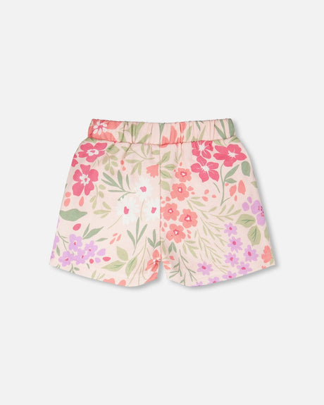 French Terry Shorts Pink Printed Flowers-3